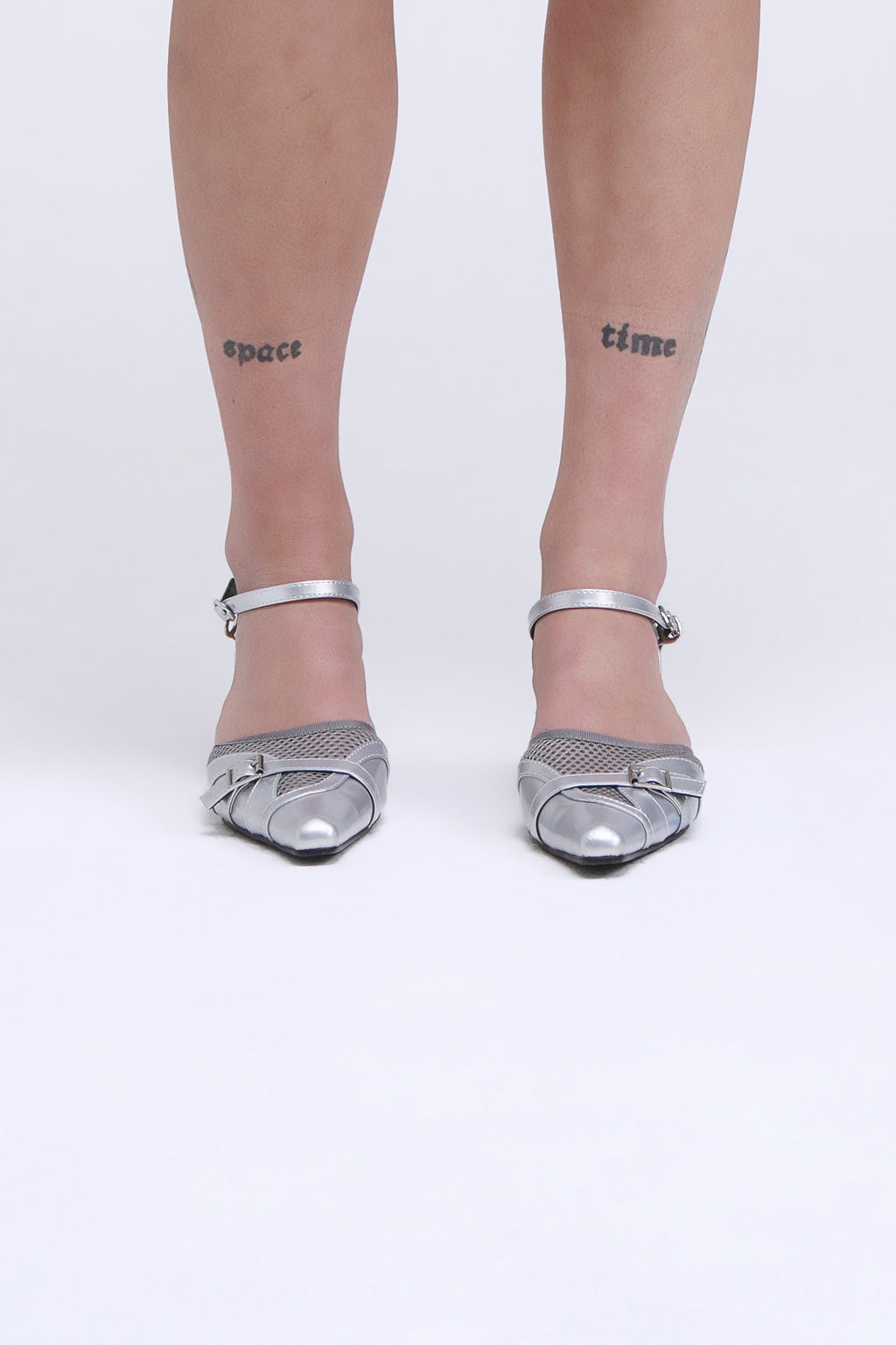 Silver Metallic Mesh Pointed Heels