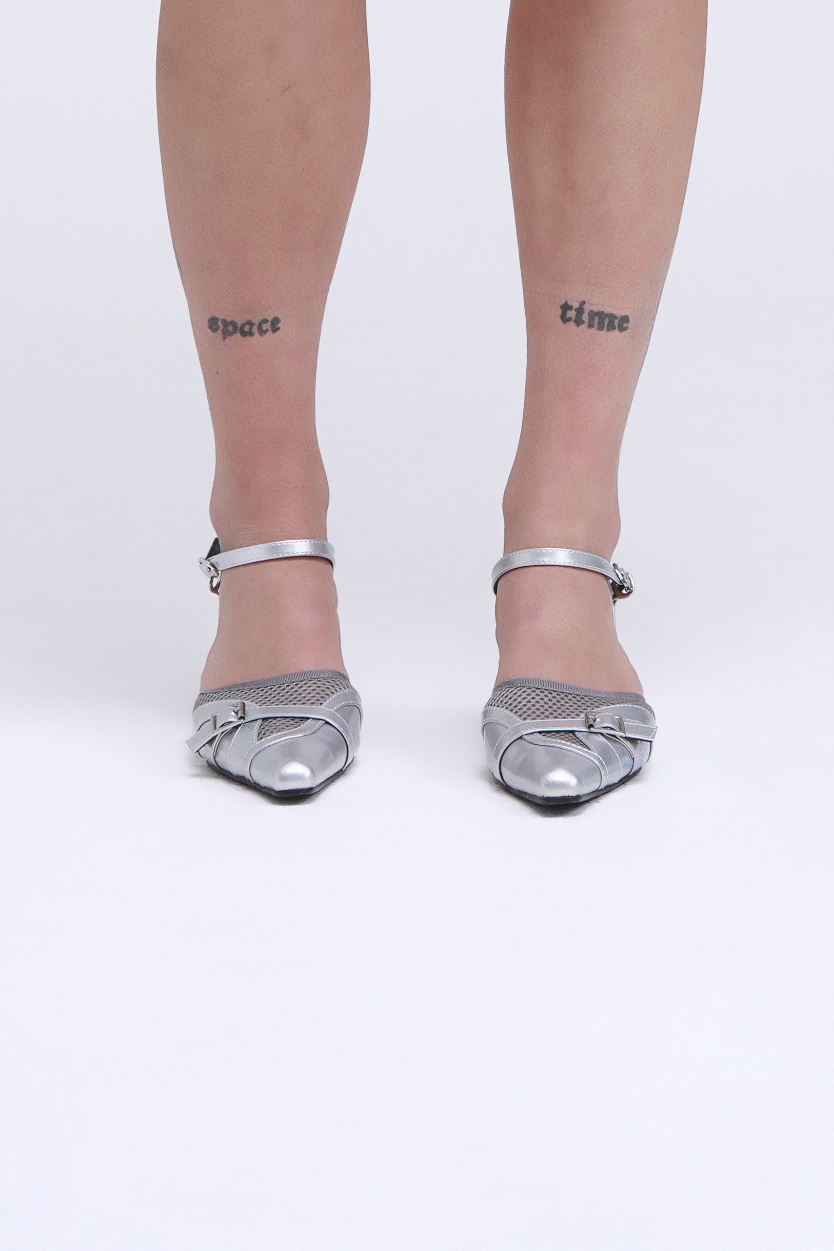 Silver Metallic Mesh Pointed Heels