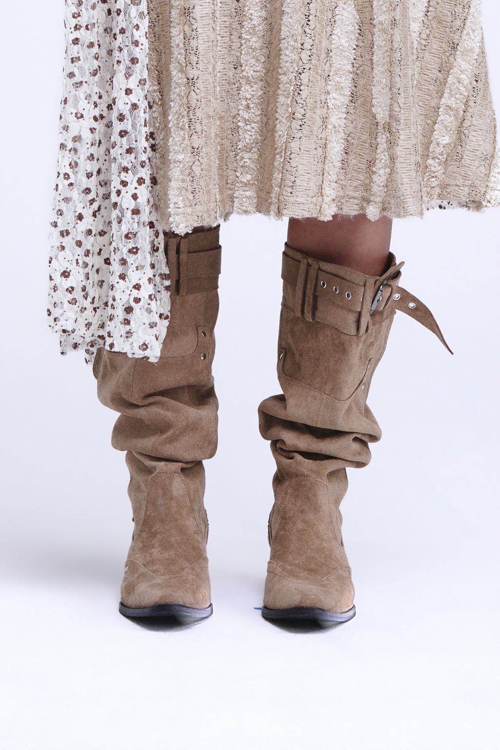 Brown Suede Slouchy Mid-Calf Rider Boots