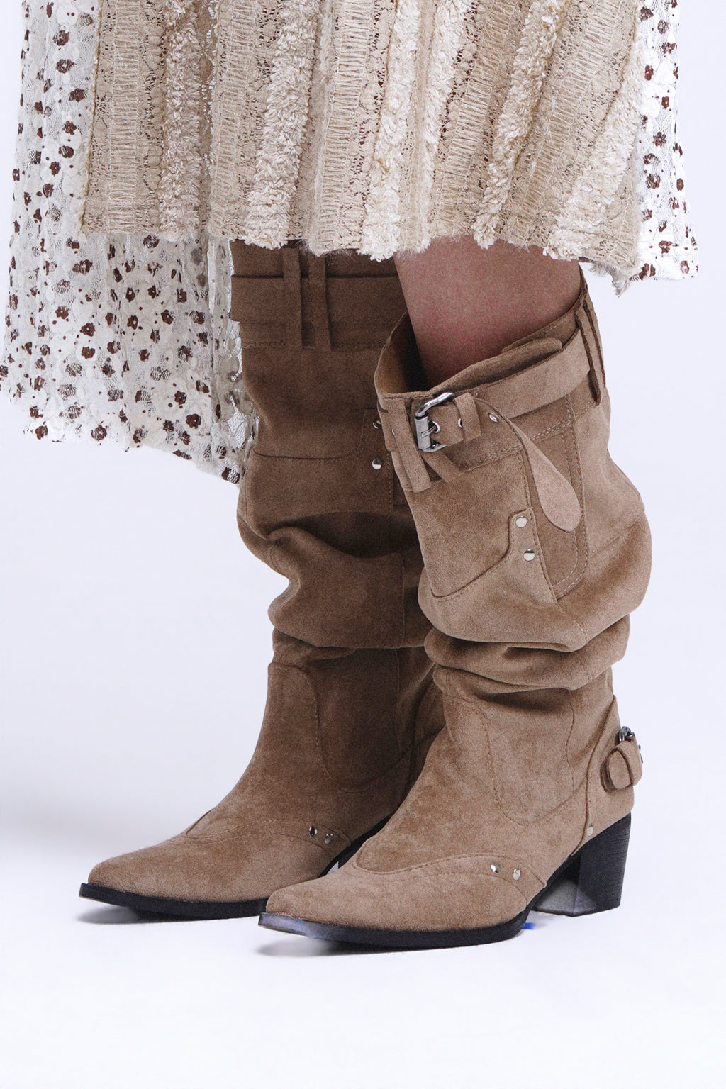 Brown Suede Slouchy Mid-Calf Rider Boots