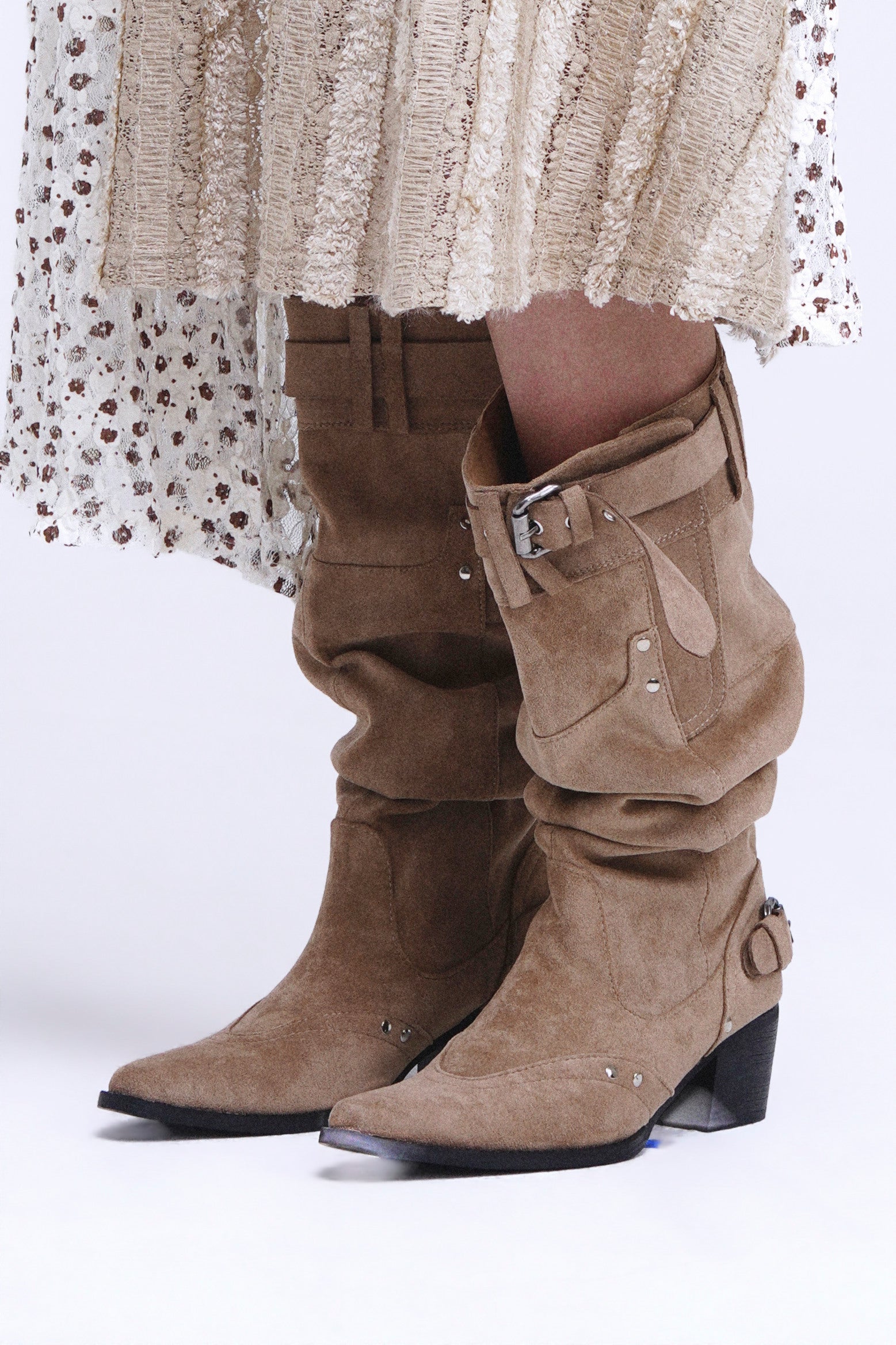 Brown Suede Slouchy Mid-Calf Rider Boots
