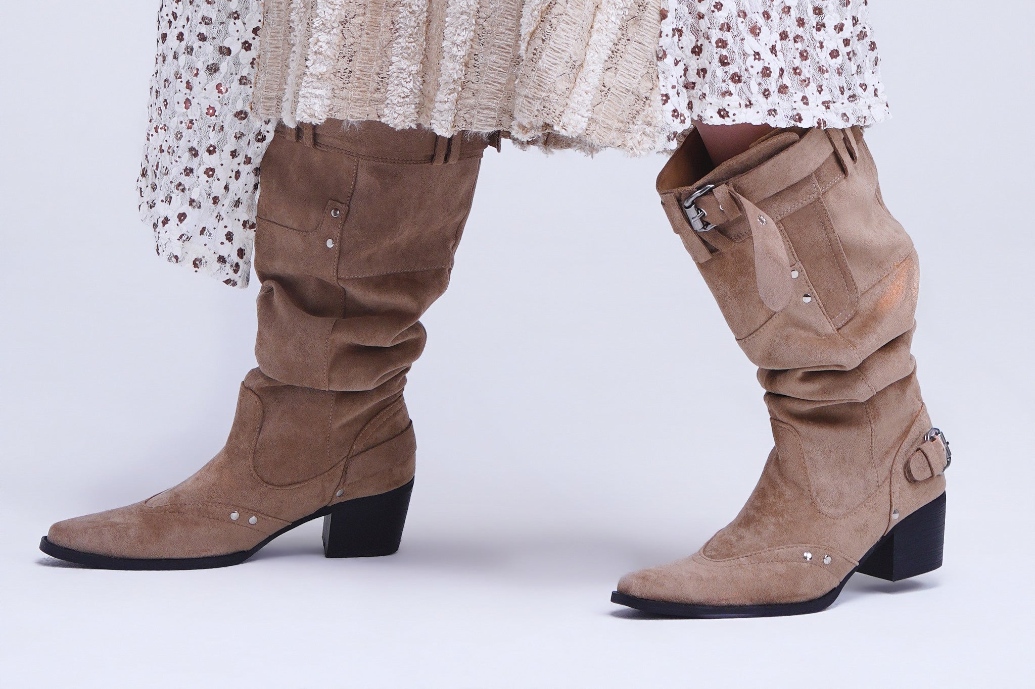 Brown Suede Slouchy Mid-Calf Rider Boots