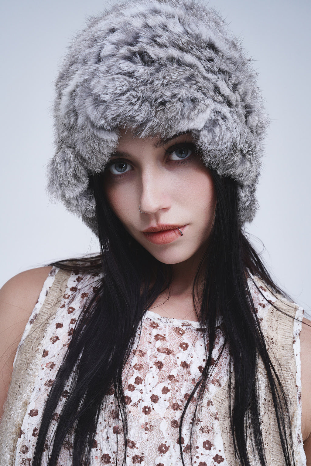 Grey Fluffy Hat