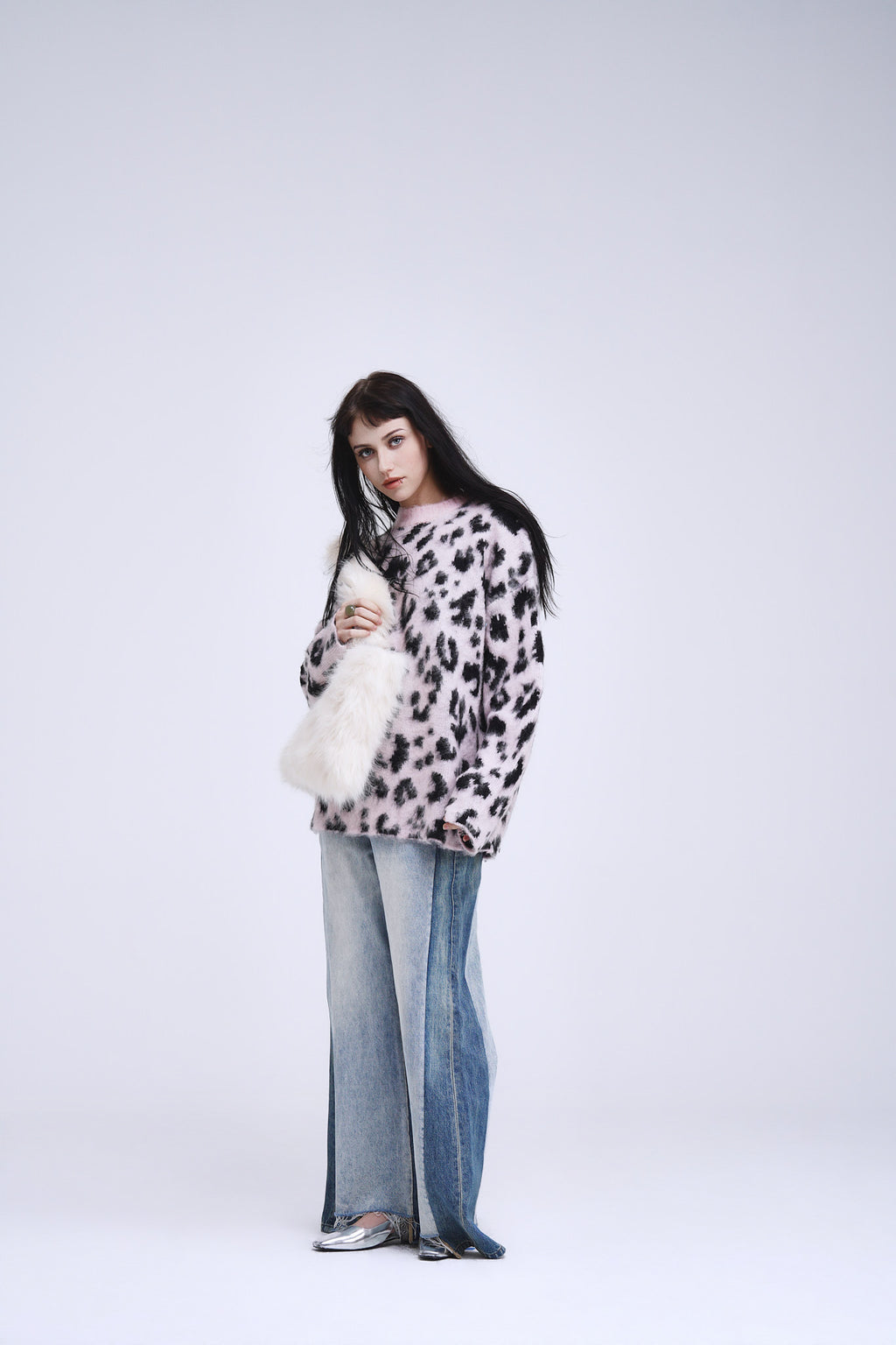 Ivory Faux Fur Tote With Leopard Lining