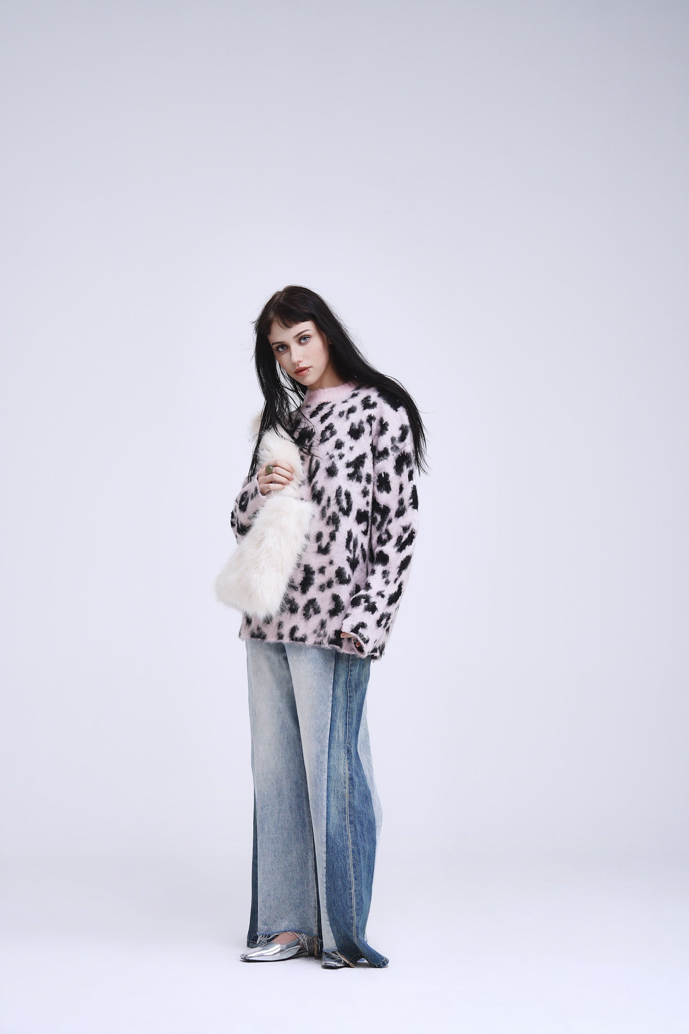 Ivory Faux Fur Tote With Leopard Lining