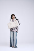 Ivory Faux Fur Tote With Leopard Lining