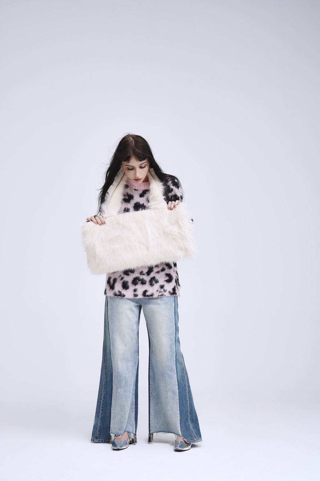 Ivory Faux Fur Tote With Leopard Lining