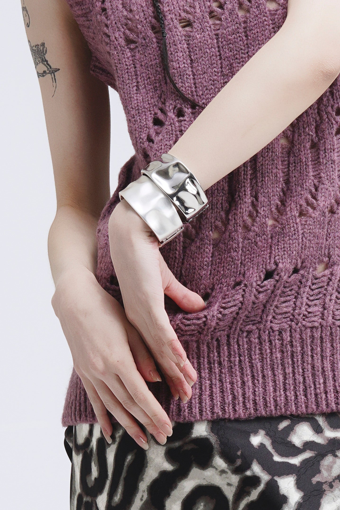 Silver Futuristic Cuff Bracelet