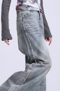 Distressed Pearl-Embellished Pants